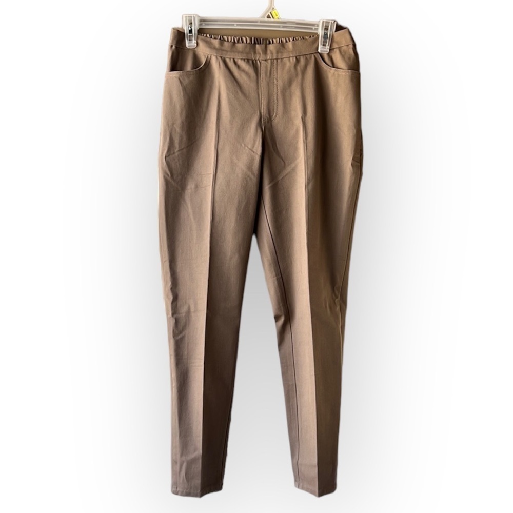 ISSAC MIZRAHI Tan Pleated Pull On Straight Leg Trousers Size 8P